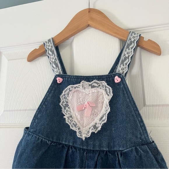 Hopscotch Vintage Denim Overalls 24 months lace hearts - Picture 3 of 7